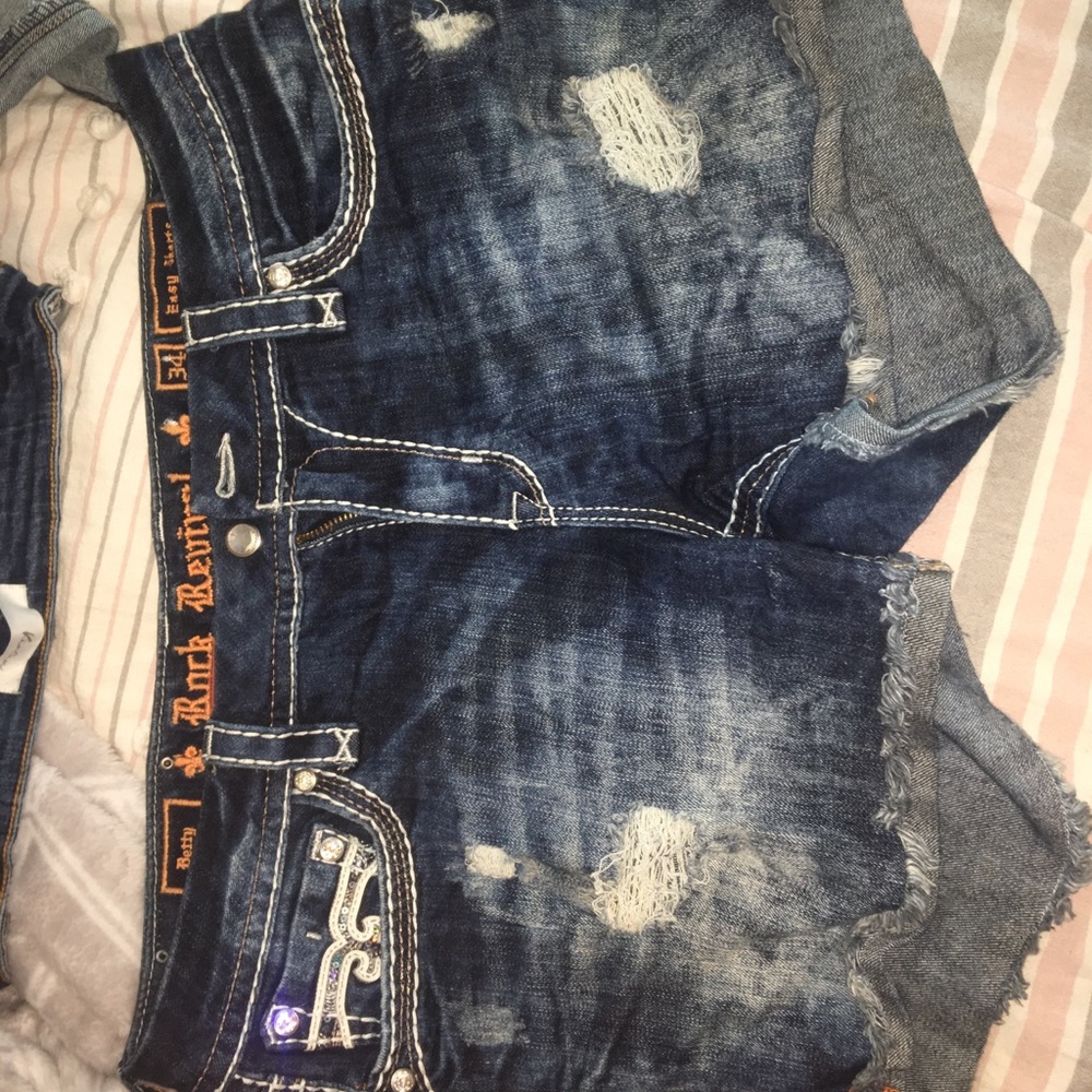 Rock revival denim shorts